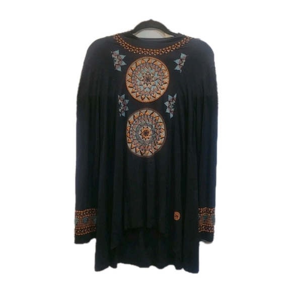 Double D Ranch Tops - Double D Ranch Black Blouse with Orange and Blue Embroidery